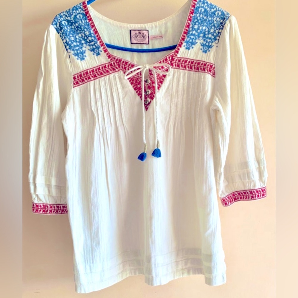 COPY - Juicy Couture Peasant Blue/Red Embroidery Tunic Treasure